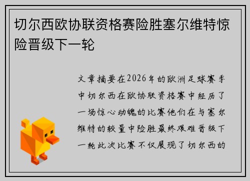 切尔西欧协联资格赛险胜塞尔维特惊险晋级下一轮