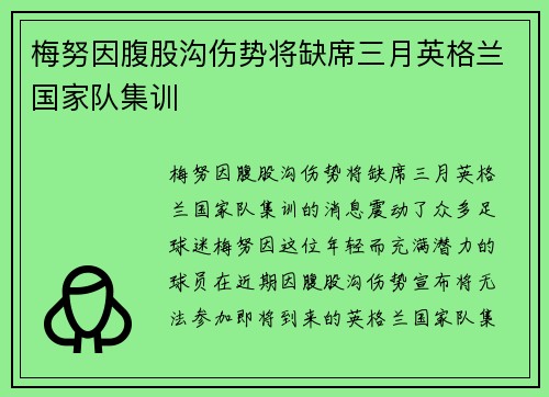 梅努因腹股沟伤势将缺席三月英格兰国家队集训 梅努因腹股沟伤势将缺席三月英格兰国家队集训